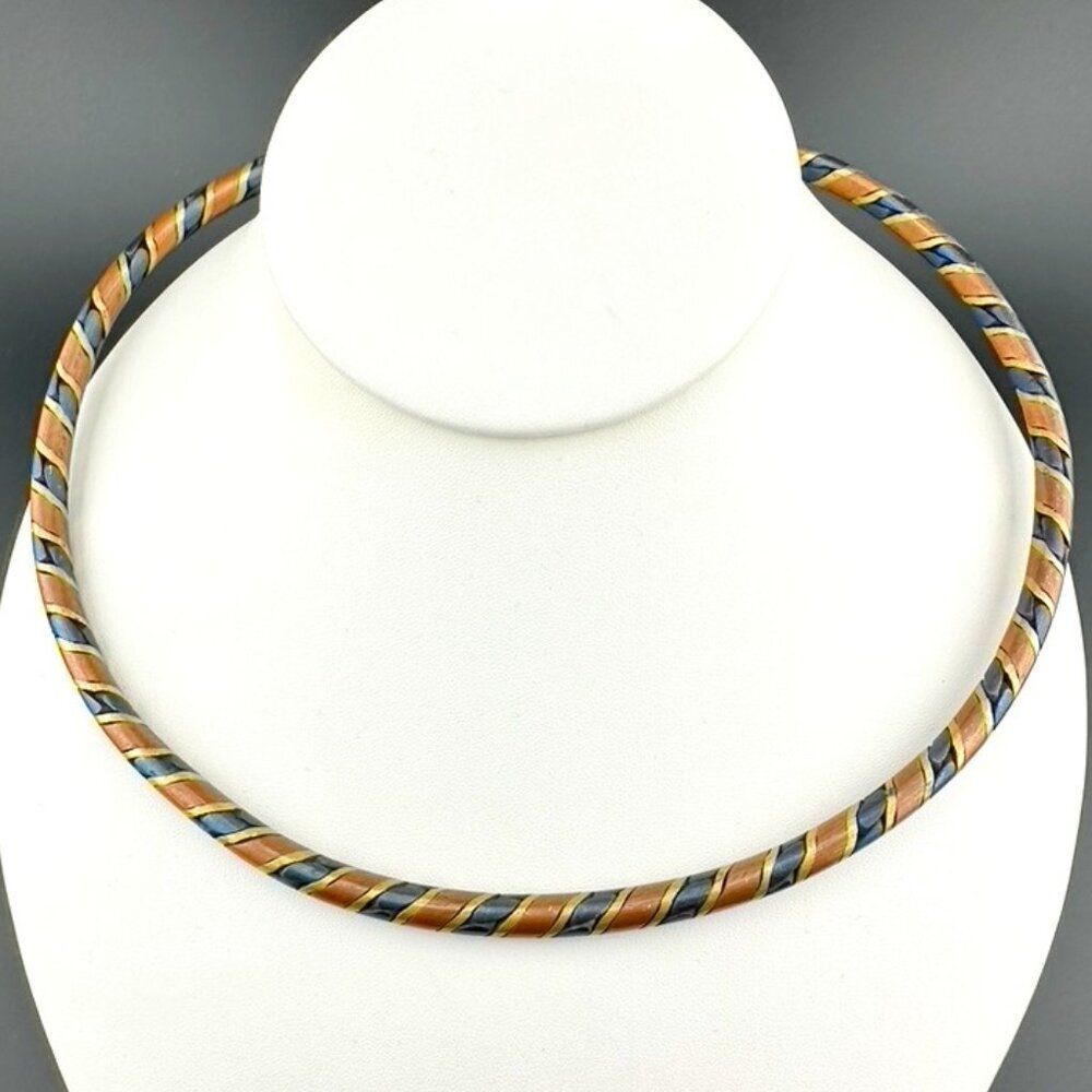 Vintage Twisted swirl Copper Brass Torque Necklace - tribal ethnic